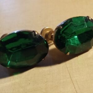 Vibrant Green Earrings with Oval Gemstone and Gold Setting